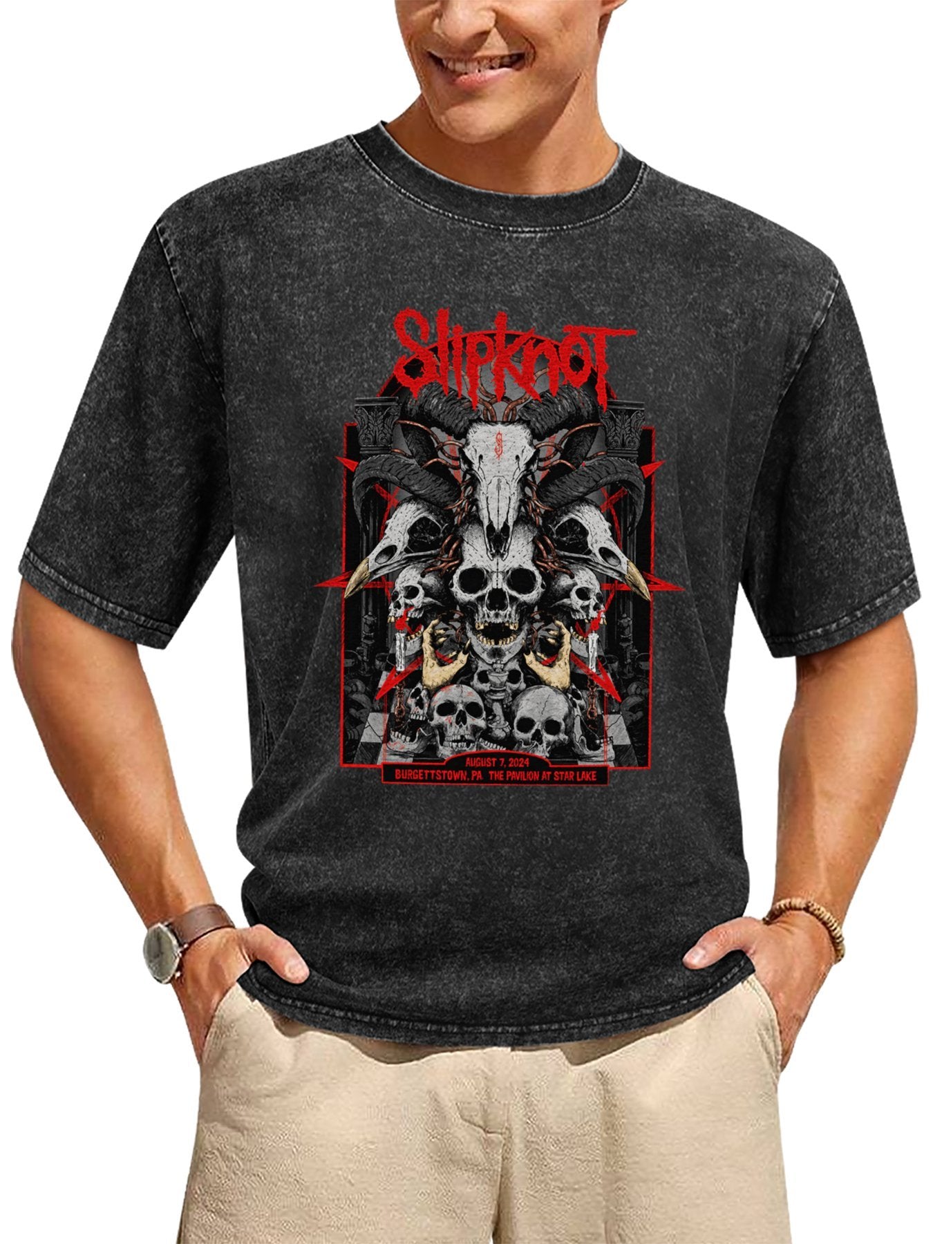 Slipknot Burgettstown 2024 Skull Graphic T-Shirt Secondary image