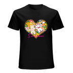 Sea of Flowers Heart Graphic Black T-Shirt
