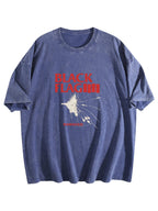 Black Flag Damaged Graphic Washed T-Shirt