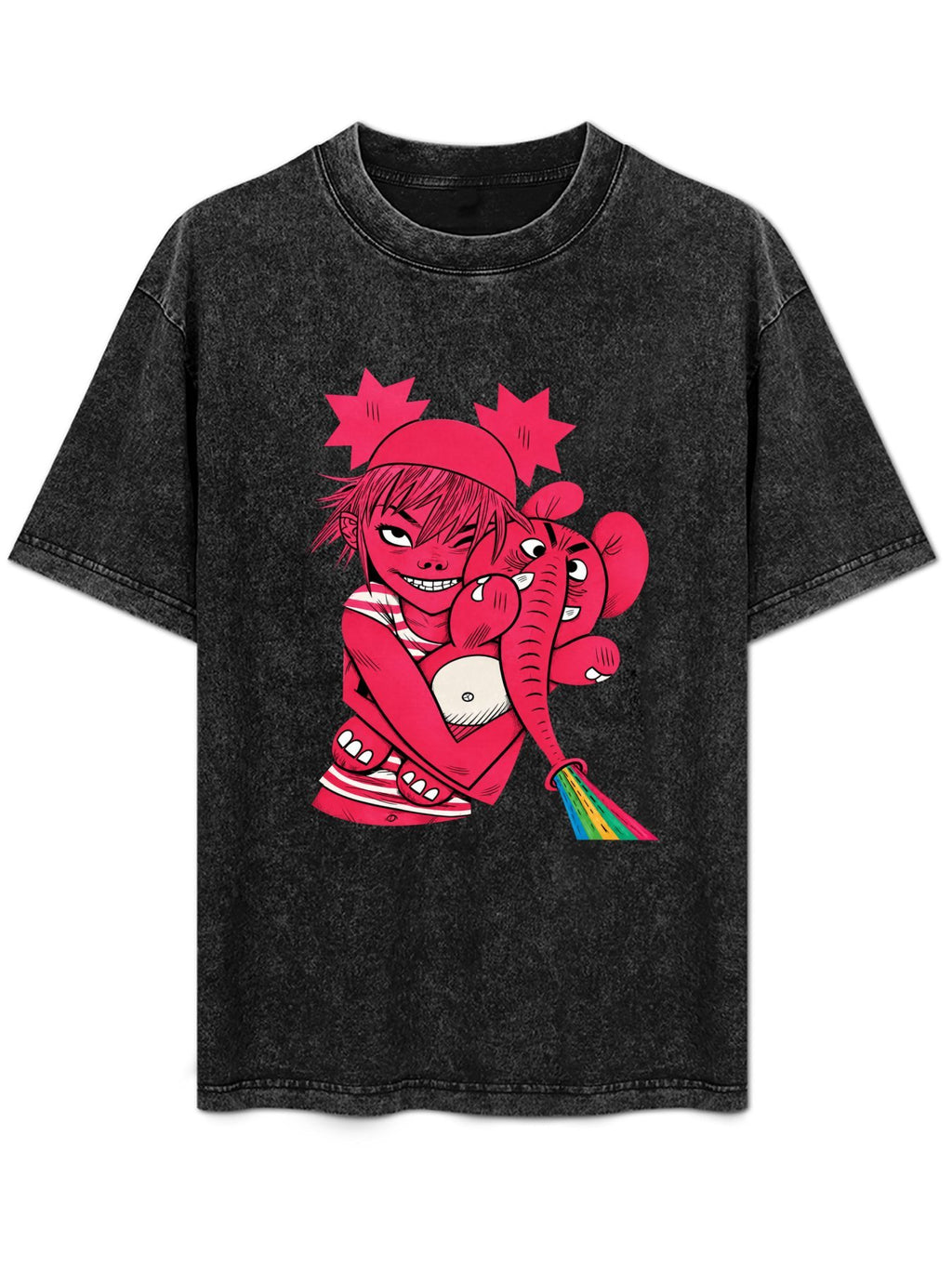 Gorillaz Pink Character and Elephant Graphic T-Shirt