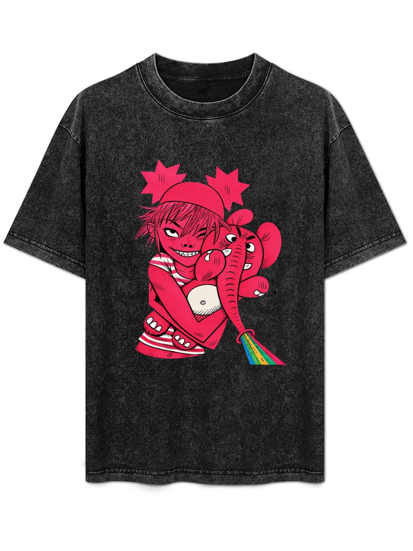 Gorillaz Pink Character and Elephant Graphic T-Shirt