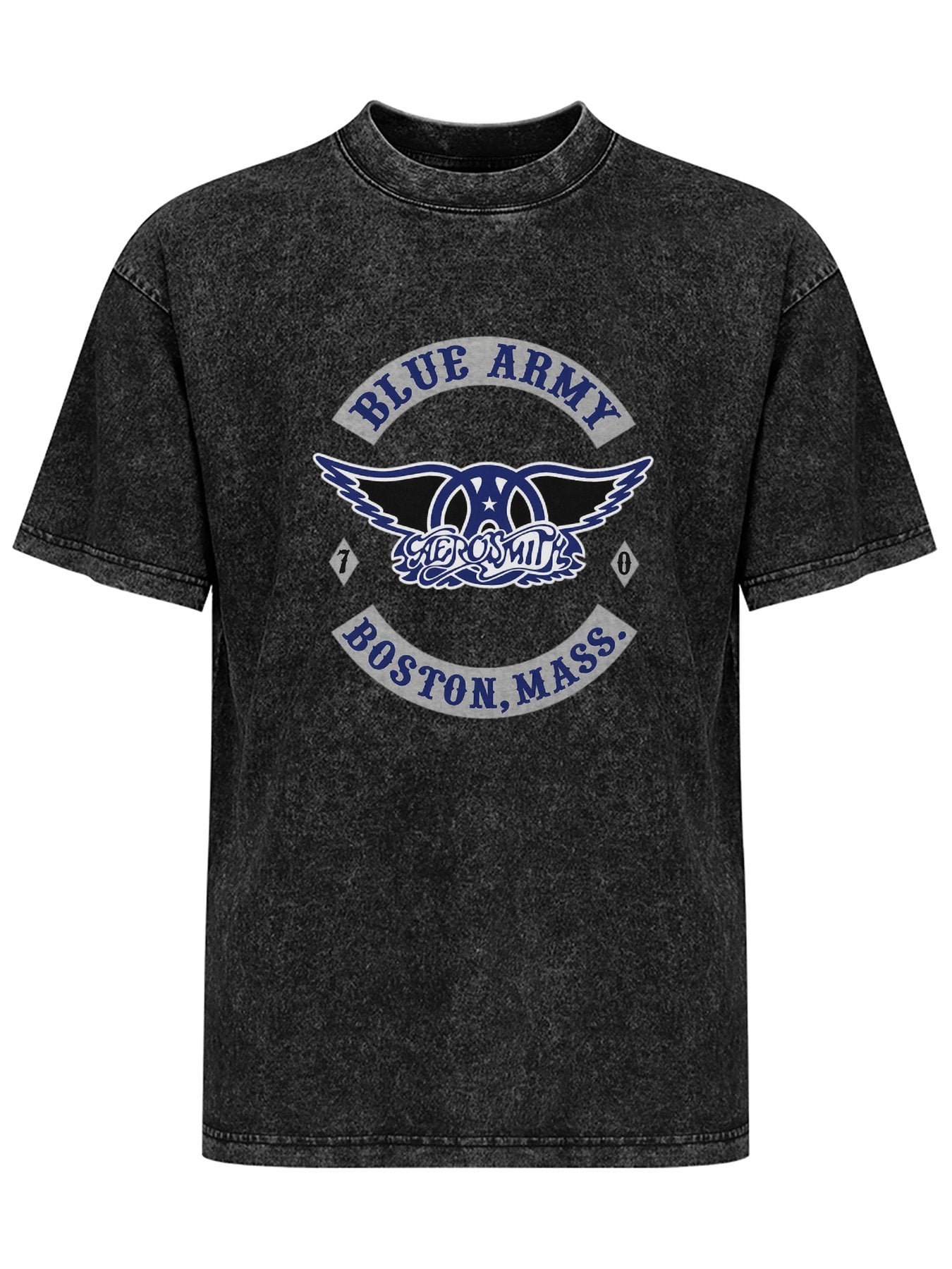 Aerosmith Blue Army Boston 1970 Winged Logo Graphic T-Shirt