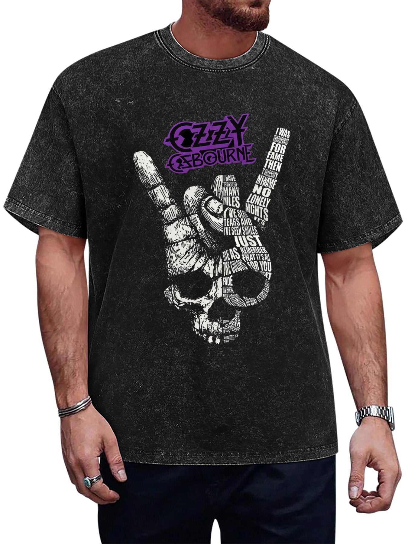 Vintage Washed Ozzy Osbourne Typography Rock Hand Graphic T-Shirt