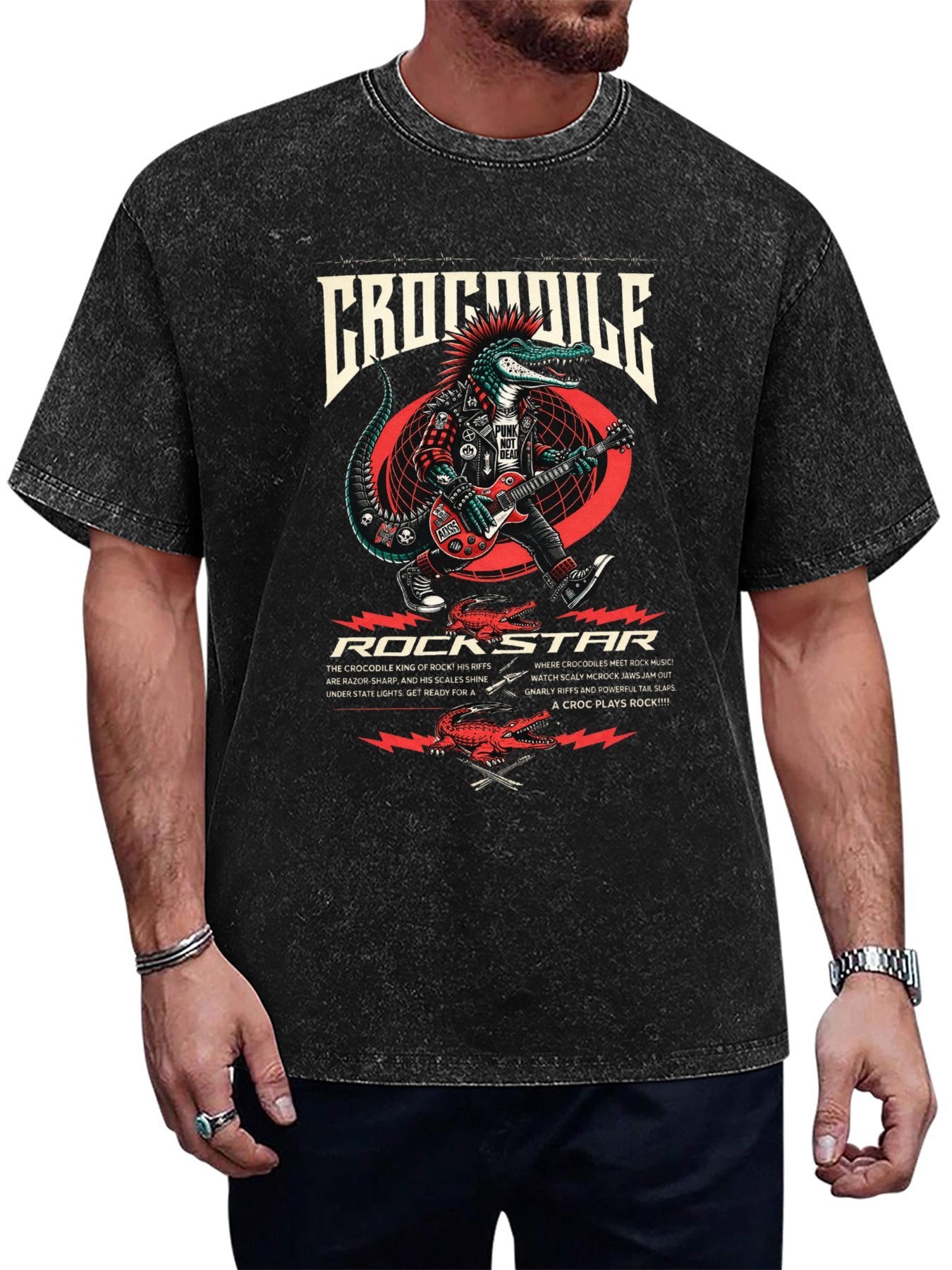 Vintage Washed Crocodile Rock Star Graphic T-Shirt Main image