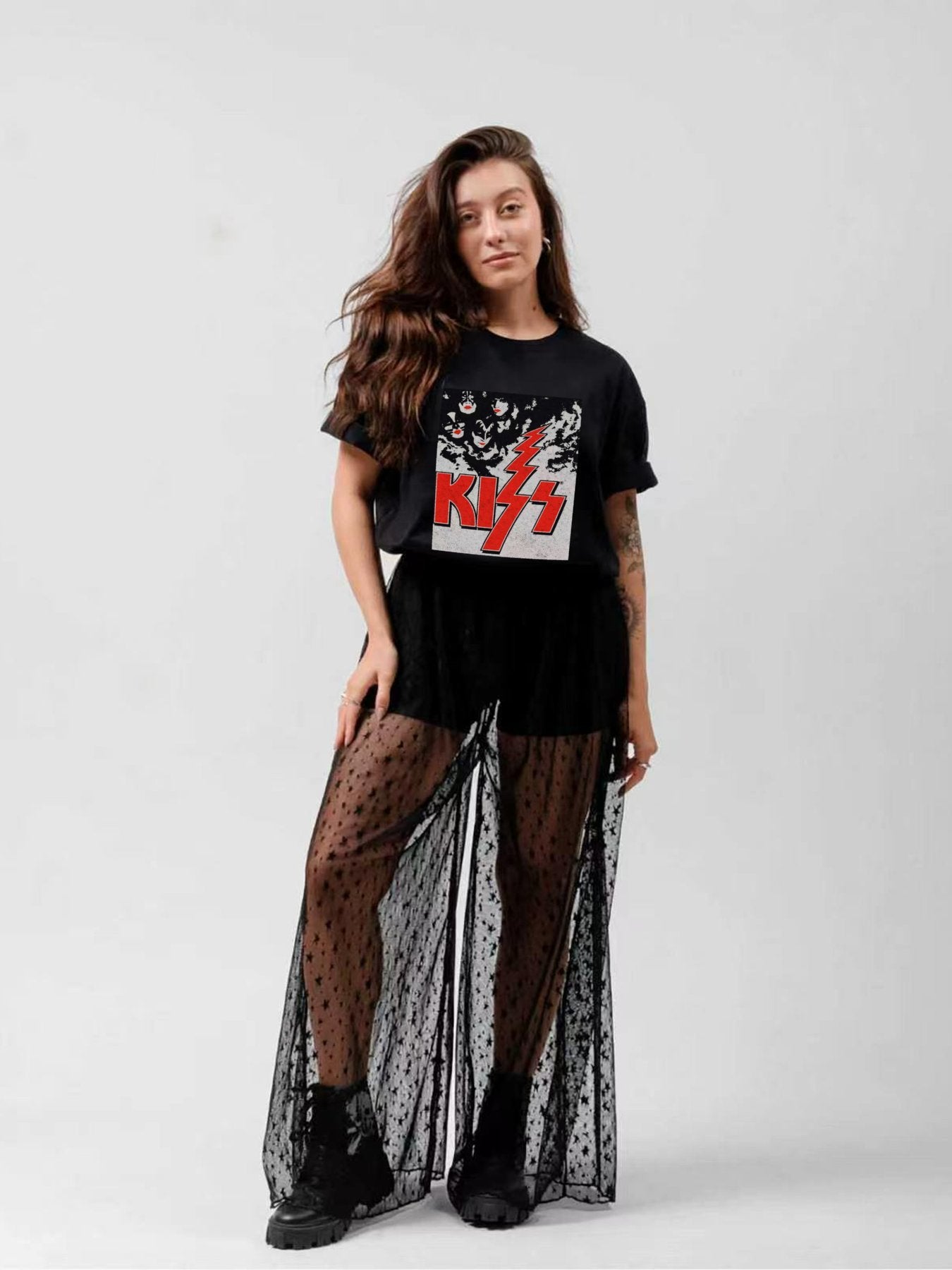 KISS Classic Faces Lightning Logo Graphic T-Shirt