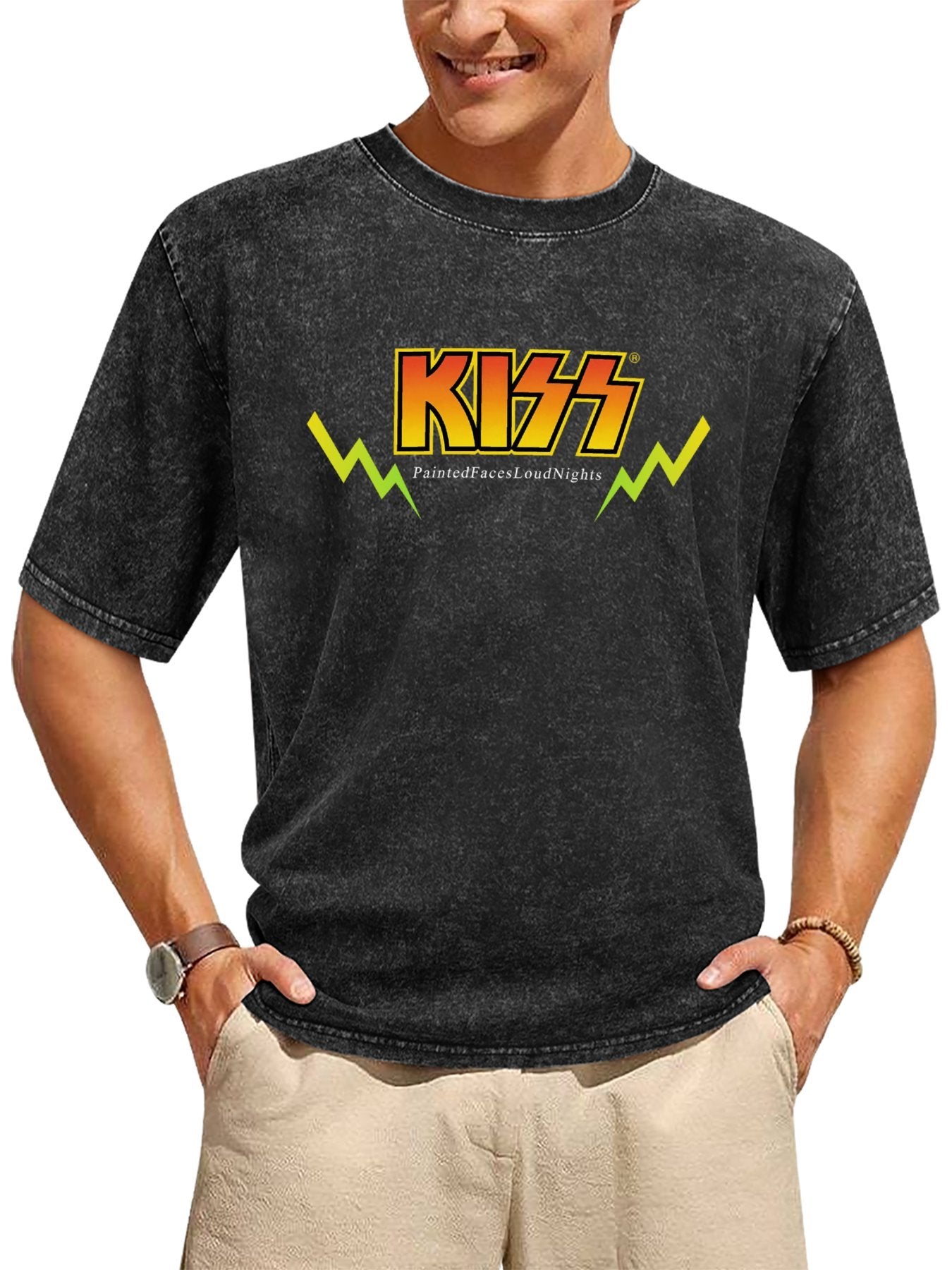 Vintage Washed KISS Painted Faces Graphic T-Shirt Secondary image