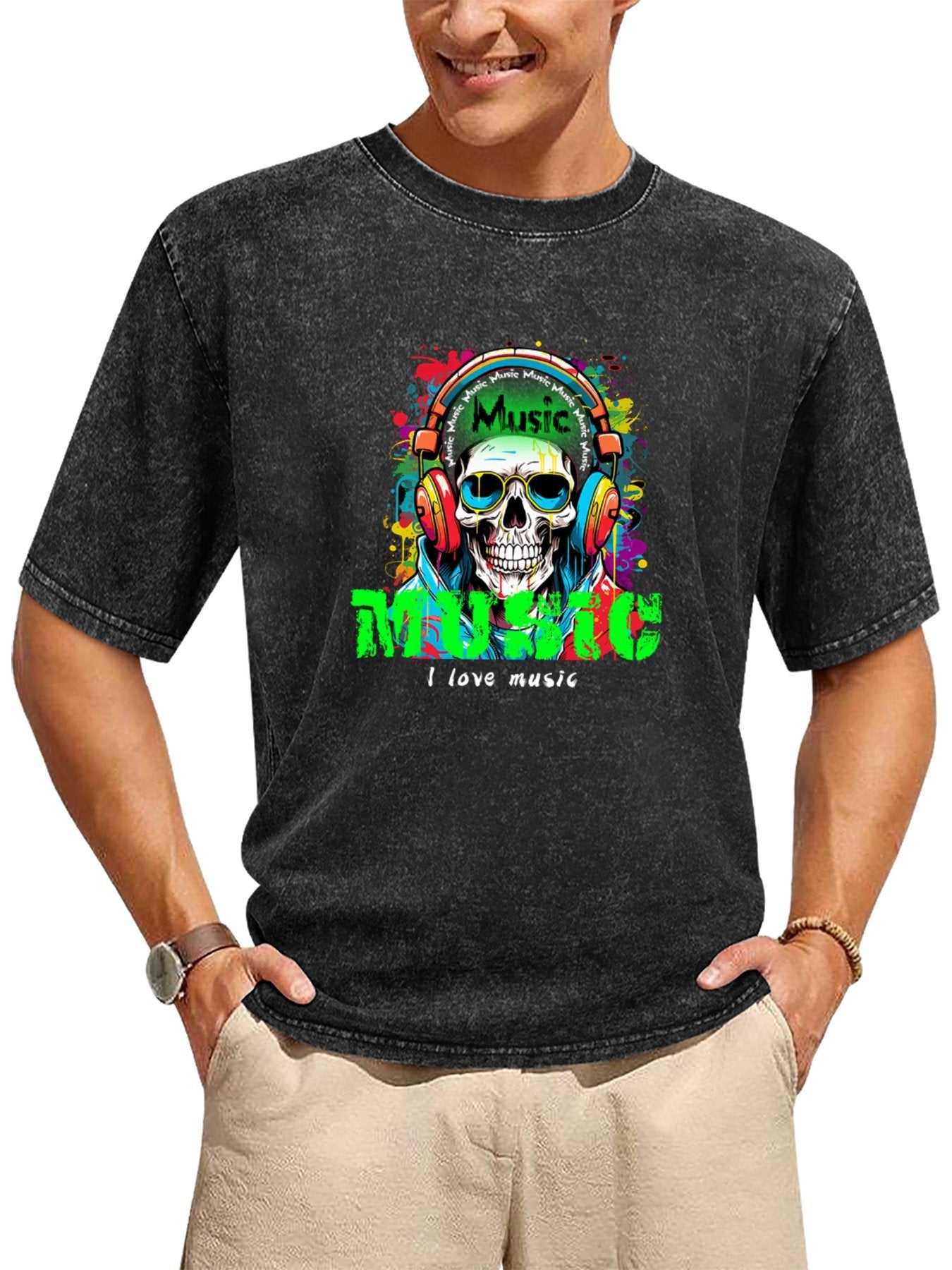 Music Skull Headphones Vintage Washed T-Shirt Secondary image