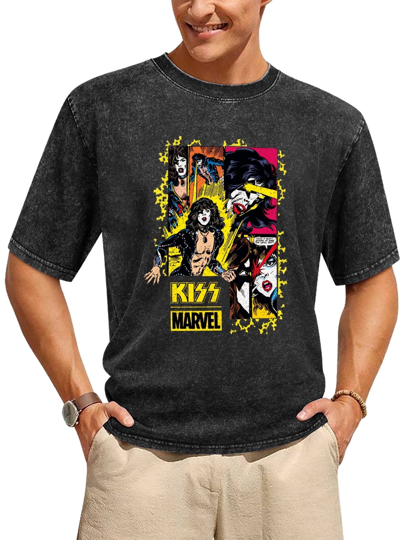 Vintage Washed KISS Marvel Comic Graphic T-Shirt