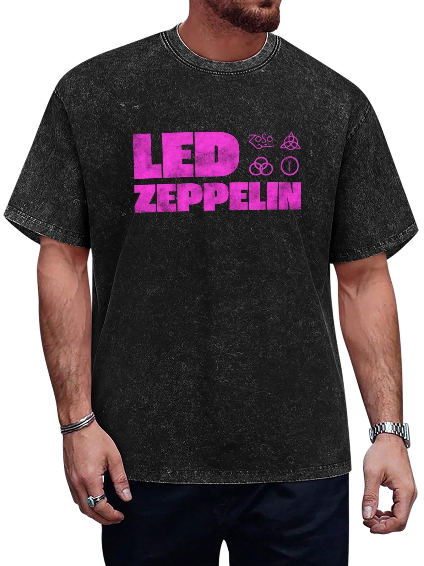 Led Zeppelin Magenta Logo and Symbols Graphic T-Shirt