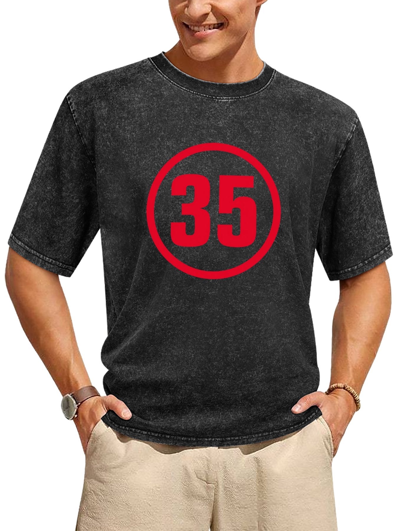 Red 35 Circle Number Graphic T-Shirt