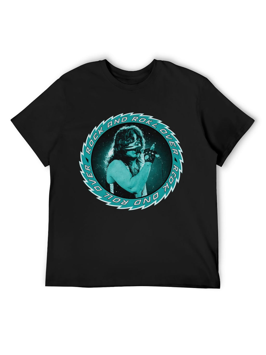 KISS Rock and Roll Over Teal Circle Graphic T-Shirt