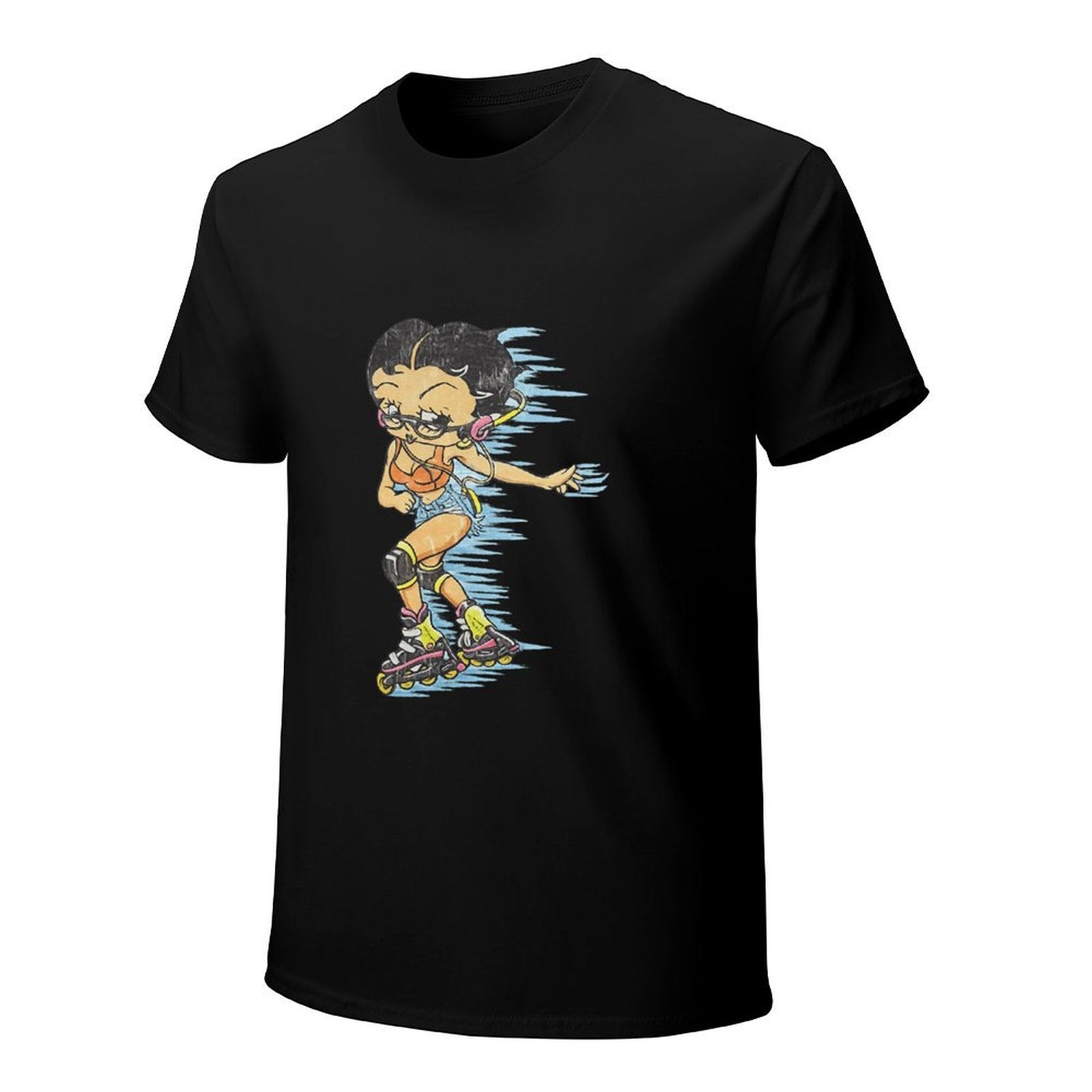 Cartoon Roller Skater Graphic Black T-Shirt