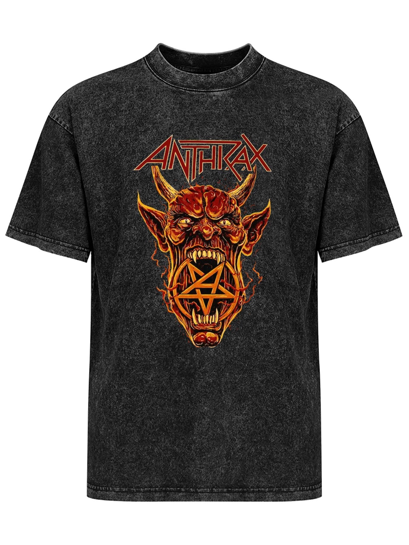 Vintage Washed Anthrax Demon Pentagram Graphic T-Shirt