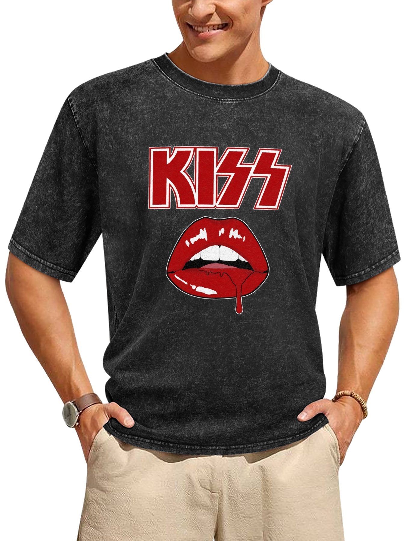 KISS Red Lips Drip Vintage Graphic T-Shirt Secondary image