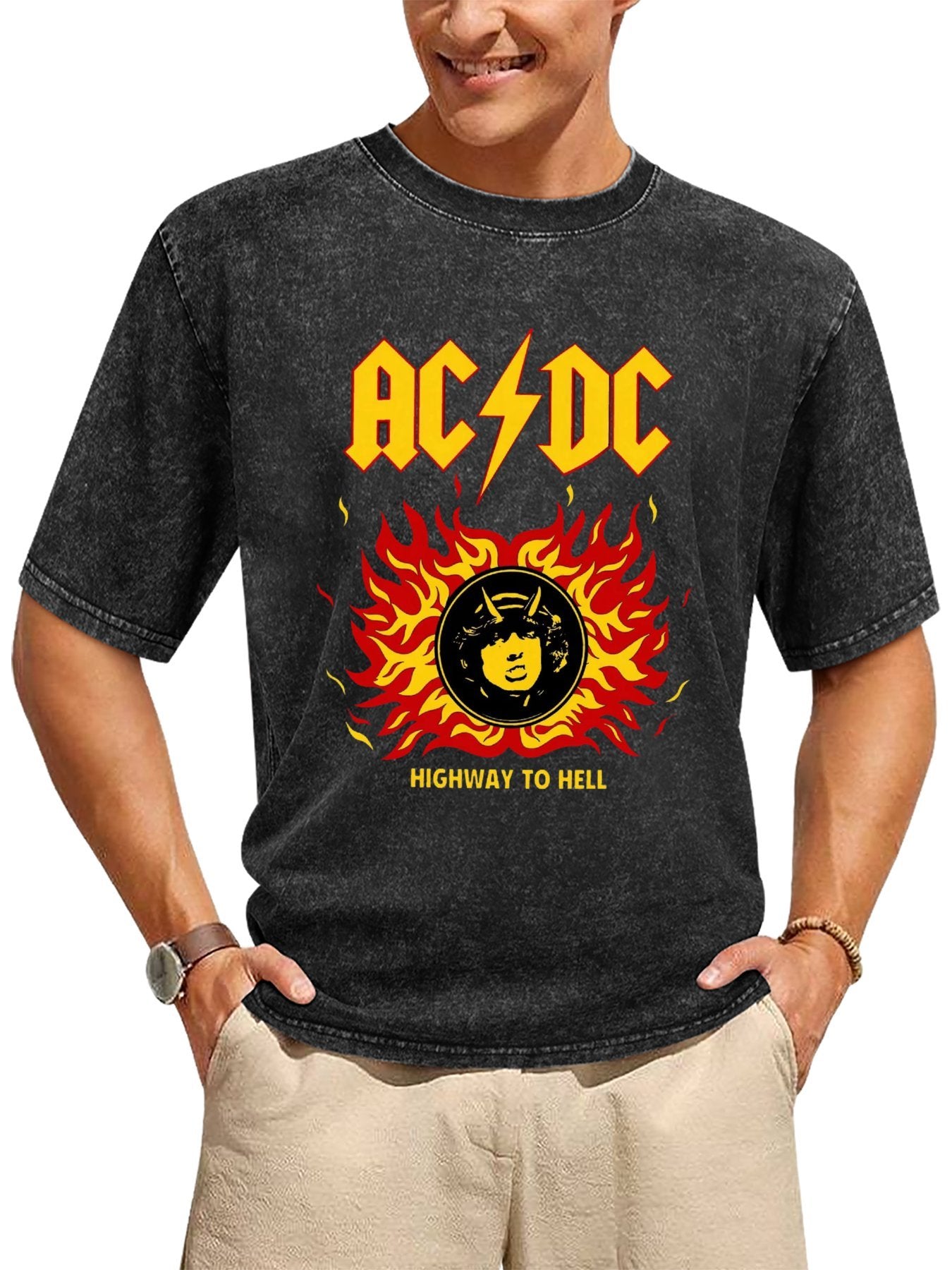 Vintage Washed AC/DC Highway to Hell Flame Graphic T-Shirt Secondary image