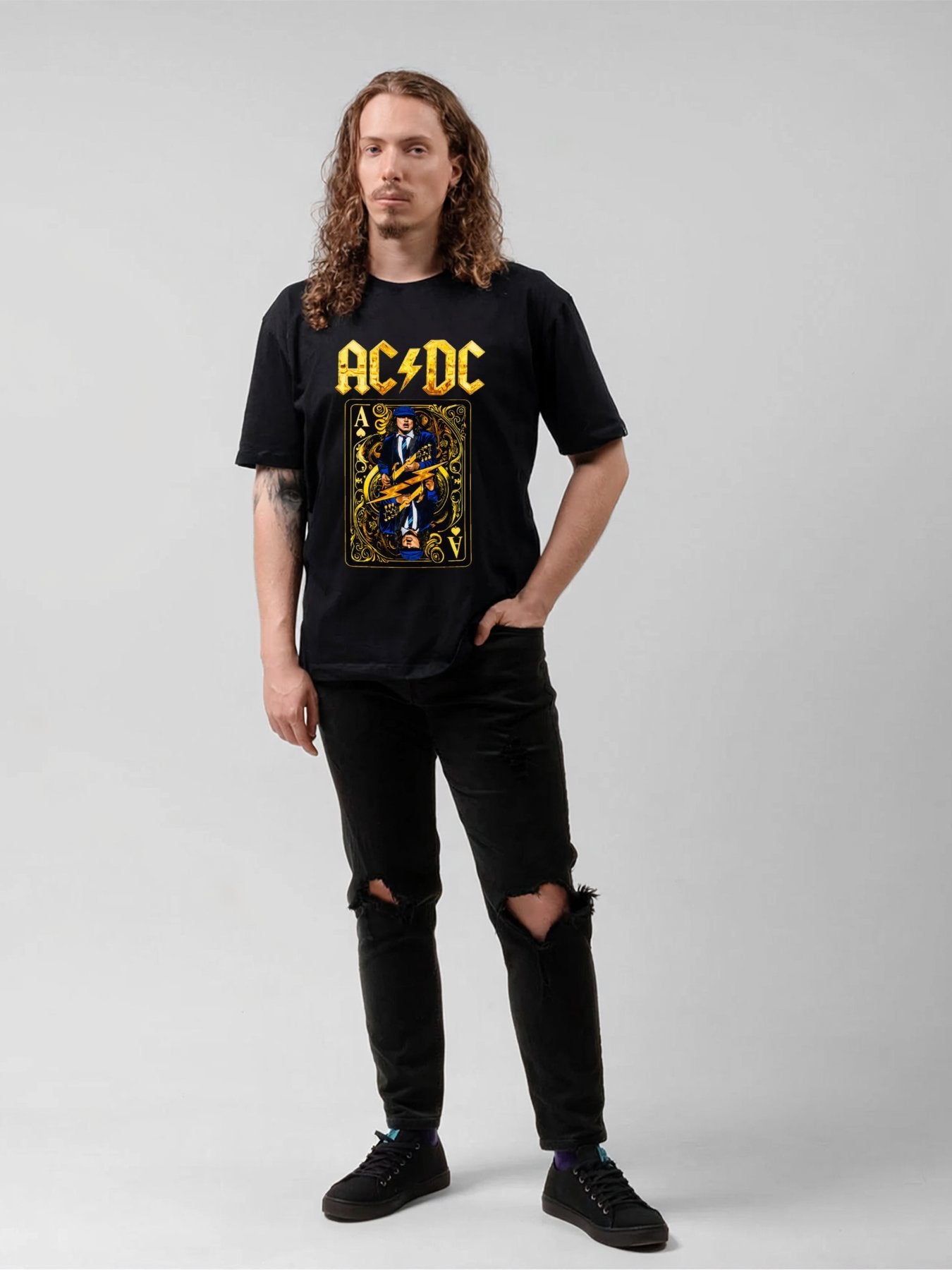 AC/DC Guitarist Ace Card Vintage Rock T-Shirt