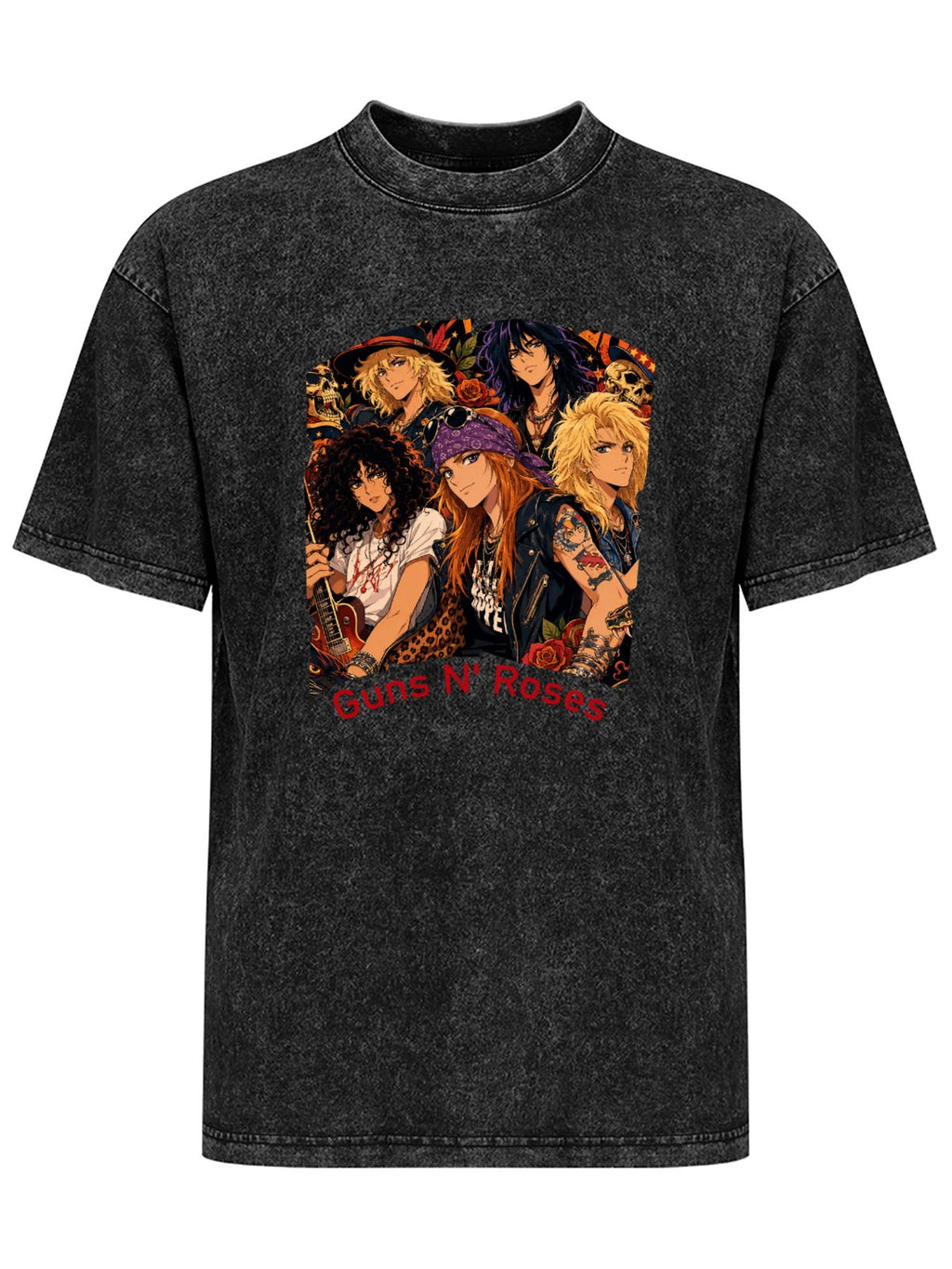 Vintage Washed Guns N' Roses Anime Band Graphic T-Shirt