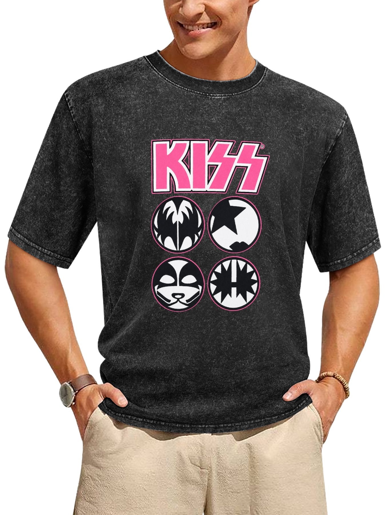 KISS Pink Logo Face Icons Graphic T-Shirt
