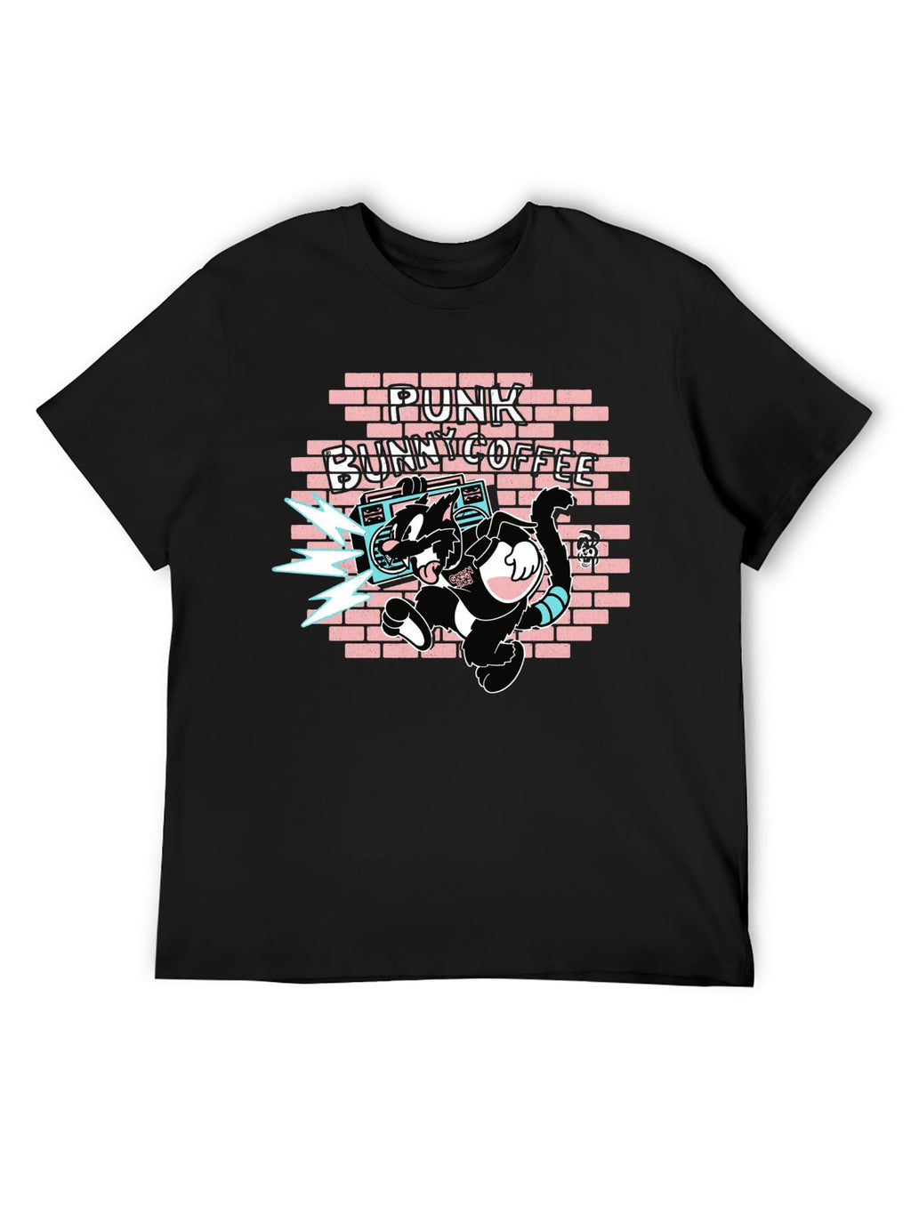 Punk Bunny Coffee Street Cartoon Graphic T-Shirt