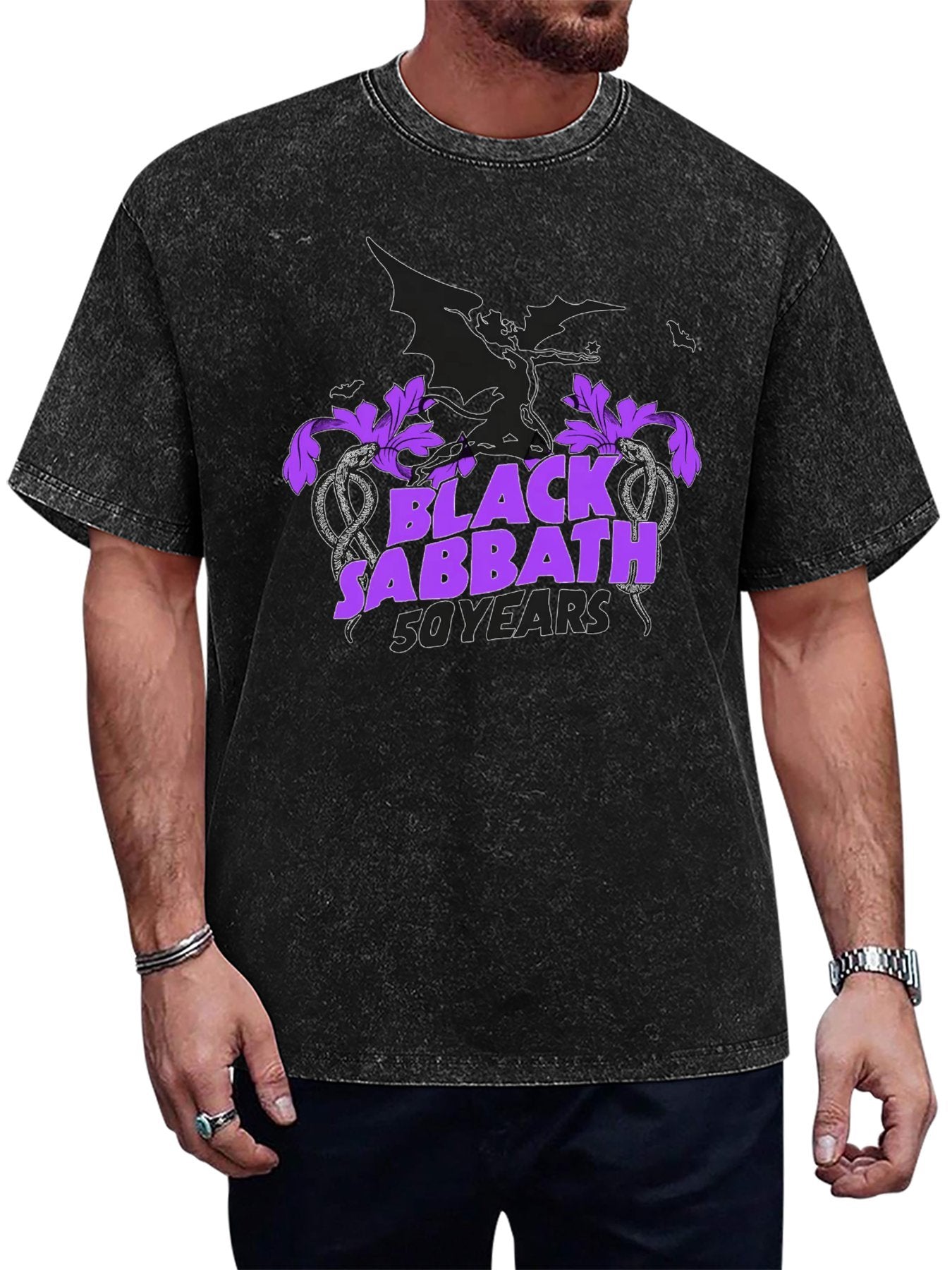 Vintage Washed Black Sabbath 50 Years Purple Graphic T-Shirt Main image