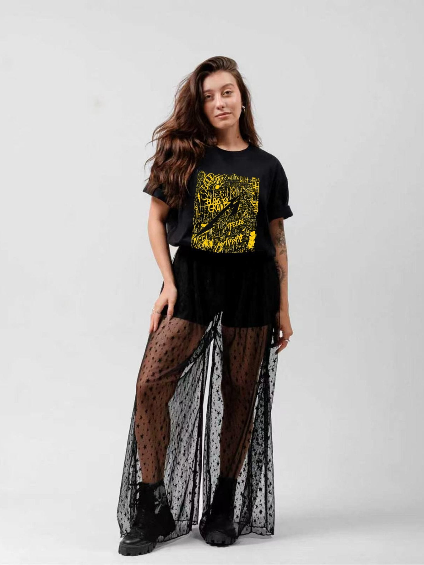 Metallica Yellow Lyric Collage Graphic T-Shirt