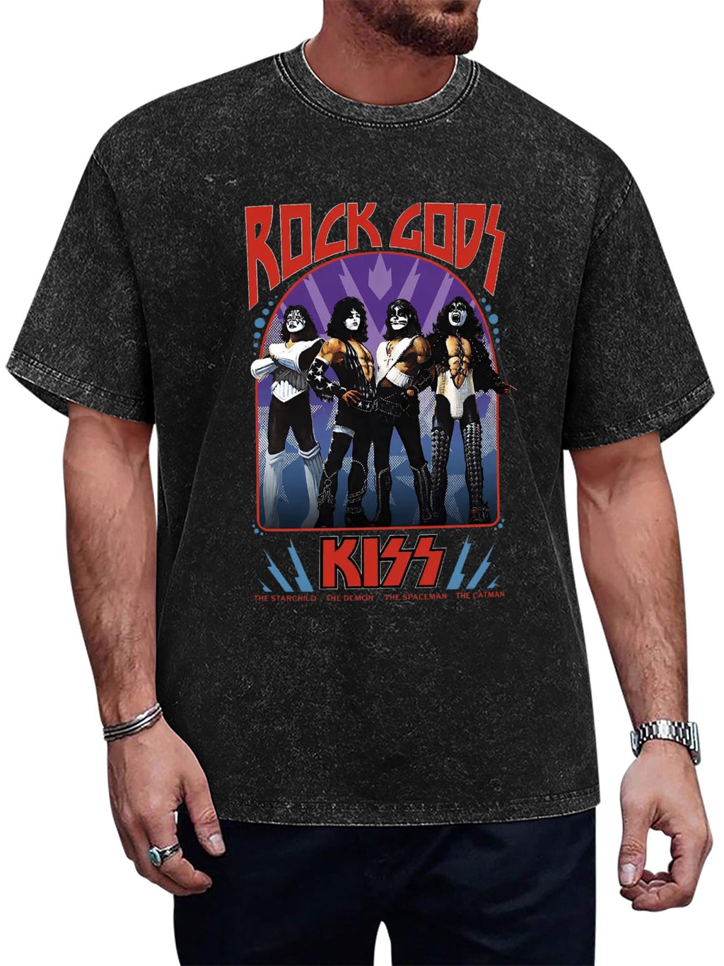 Vintage Washed KISS Rock Gods Band Graphic T-Shirt