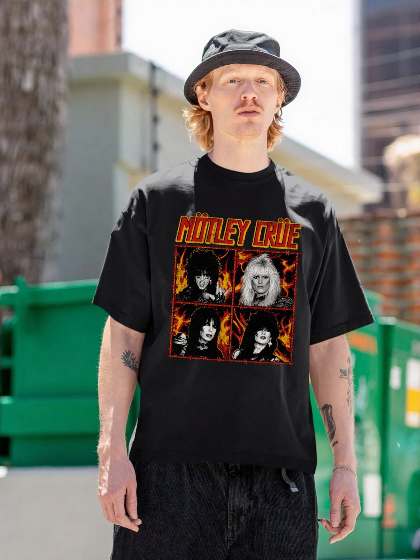 Mötley Crüe Flame Photo Grid Graphic T-Shirt