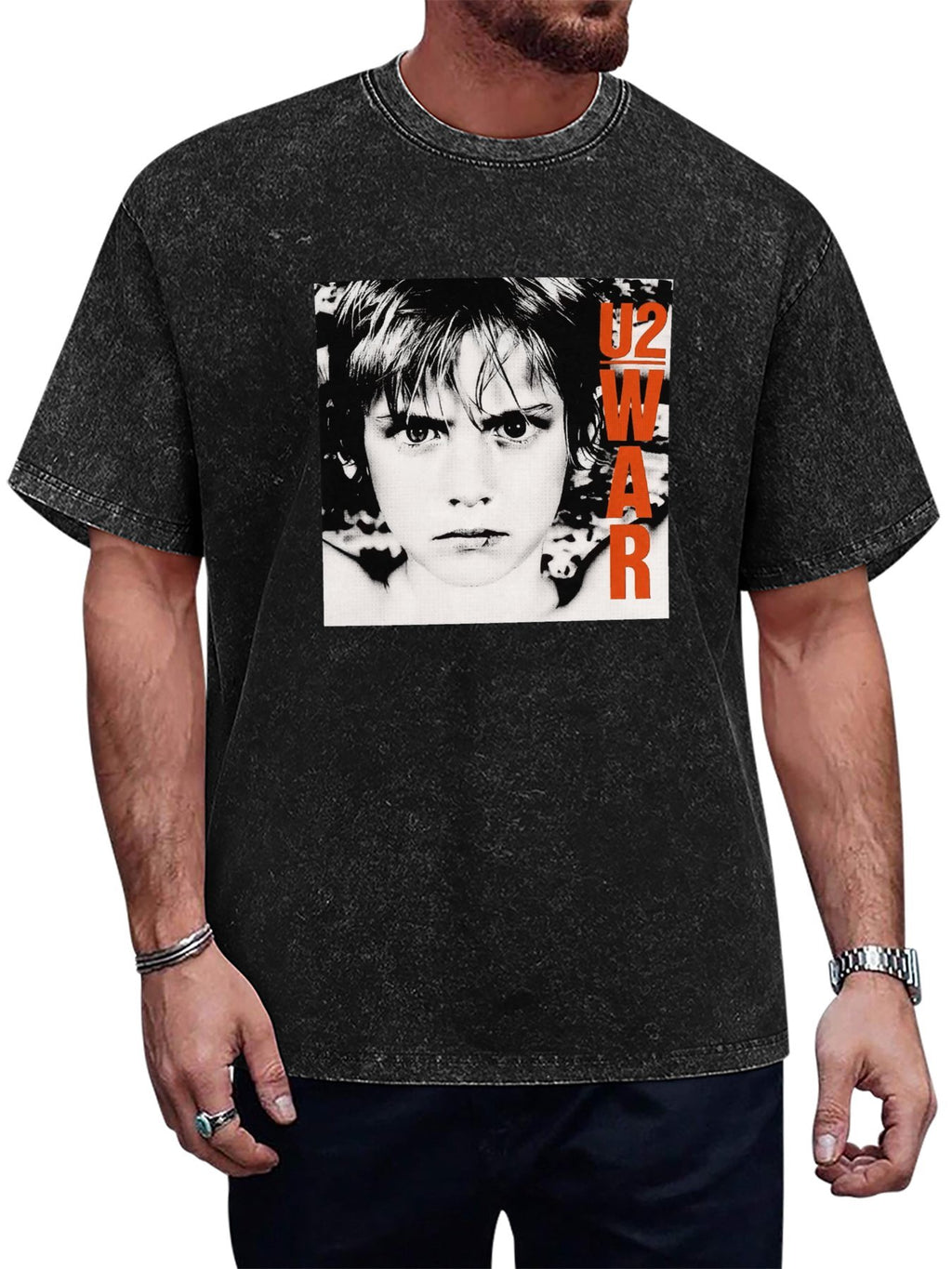Vintage Washed U2 War Album Cover Graphic T-Shirt