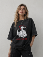Smoke First Speak Never Skull Graphic Washed T-Shirt