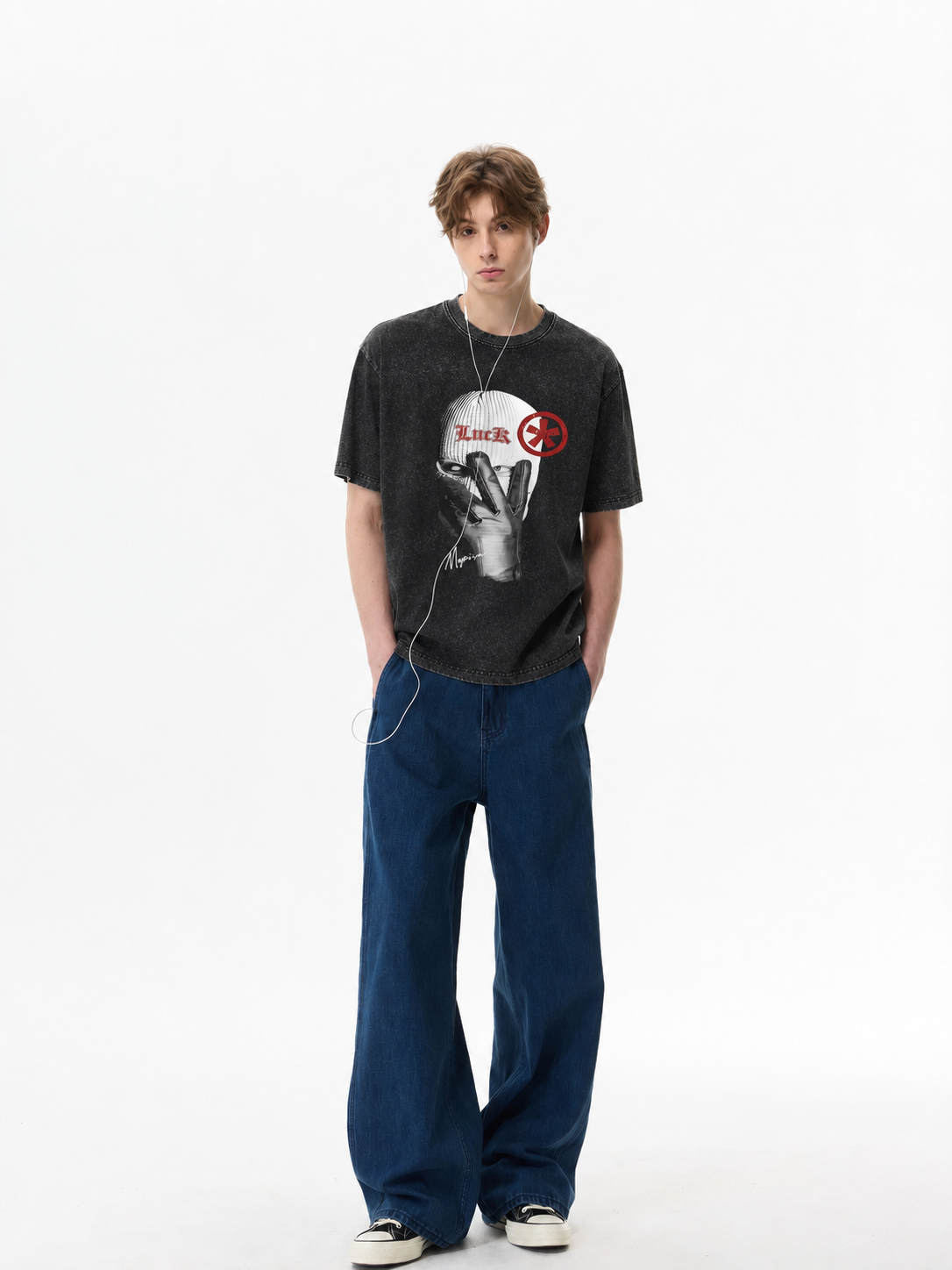 Luck Masked Figure Graphic Washed T-Shirt