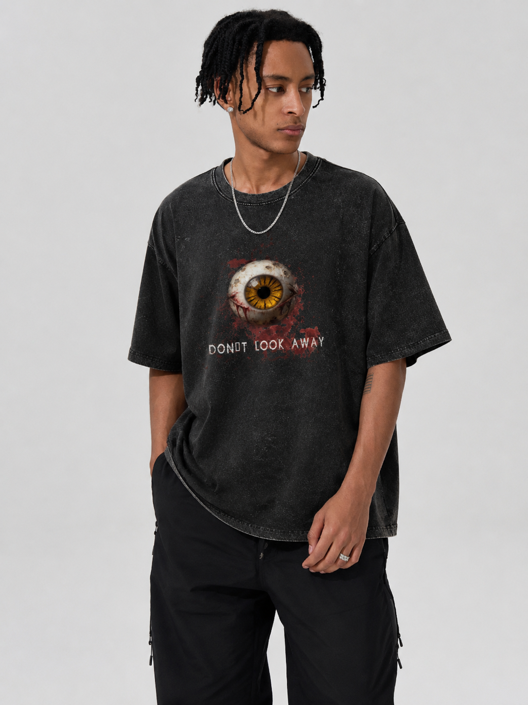 Don't Look Away Eyeball Graphic Washed T-Shirt