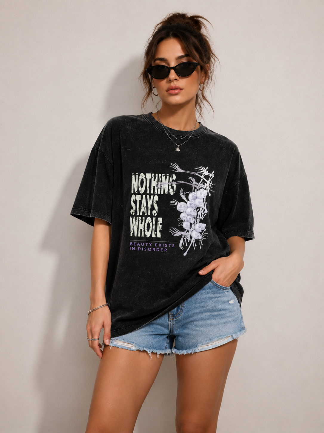 Nothing Stays Whole Skeleton Graphic Washed T-Shirt