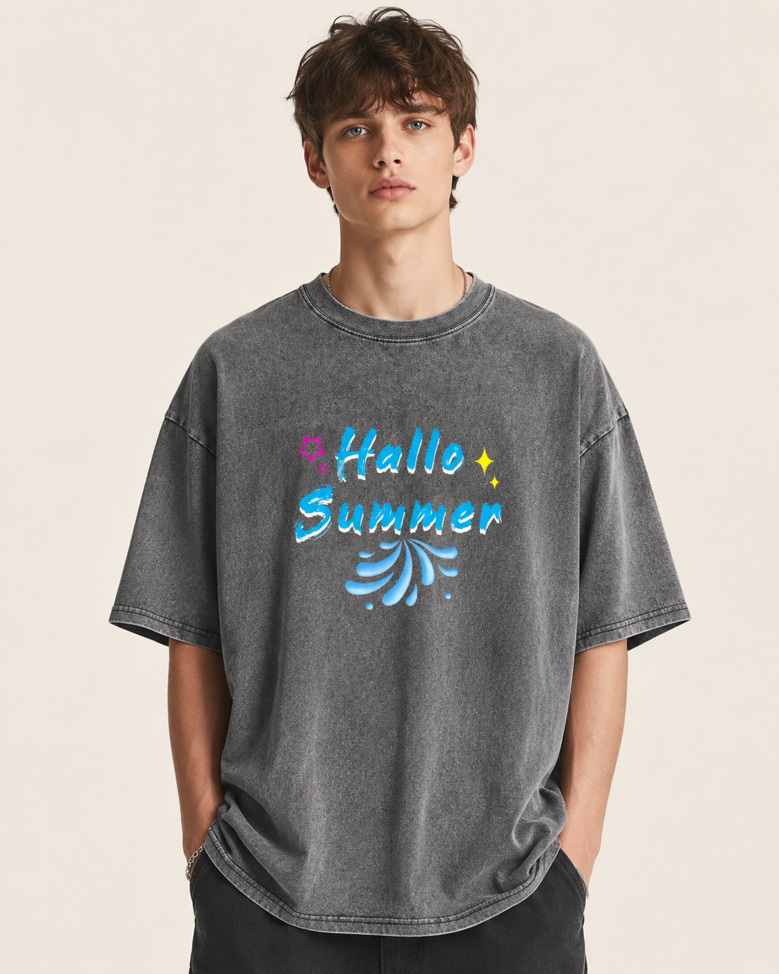 Hallo Summer Graphic Washed T-Shirt Main image
