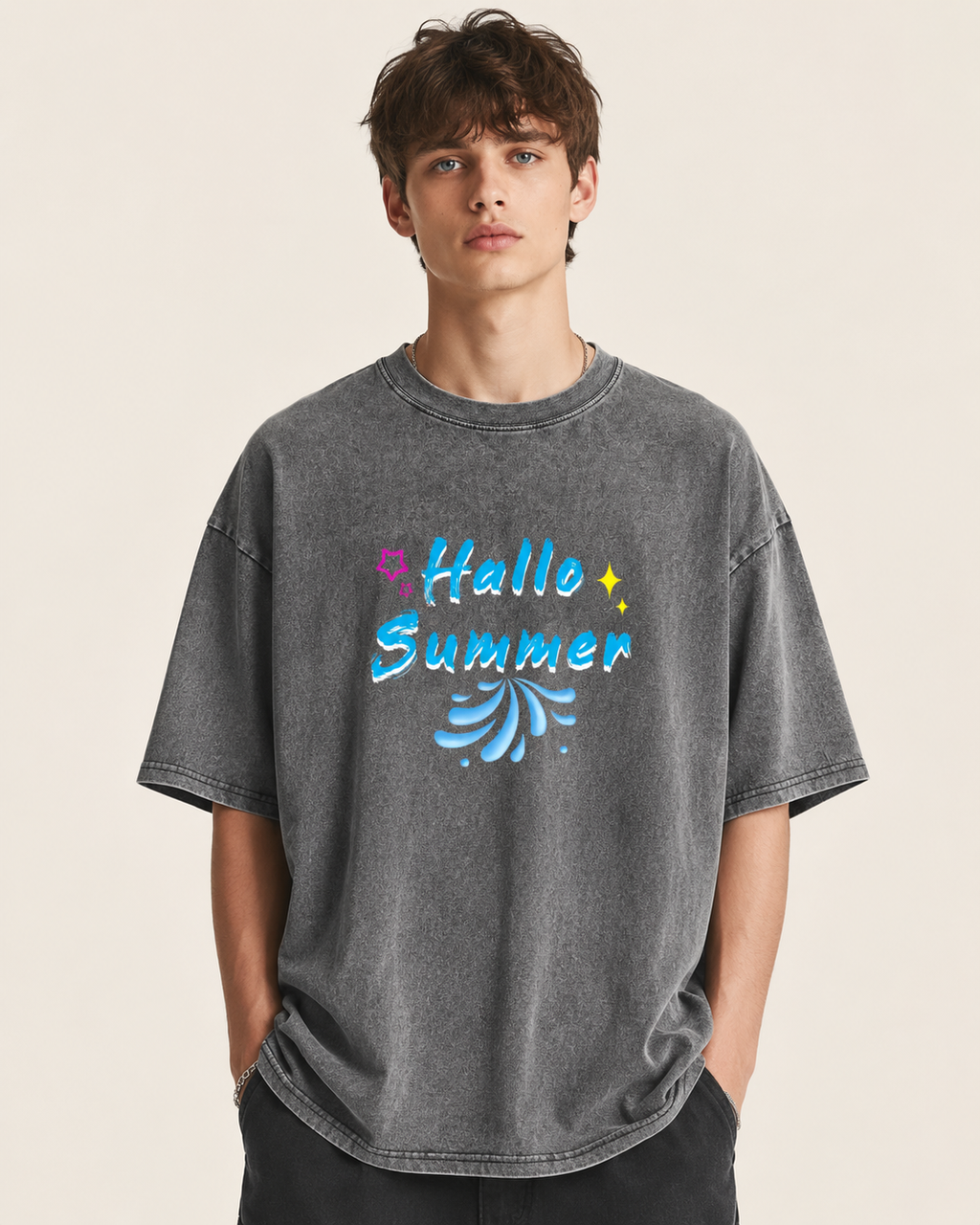Hallo Summer Graphic Washed T-Shirt