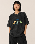 Cartoon Dinosaur Band Graphic Washed T-Shirt