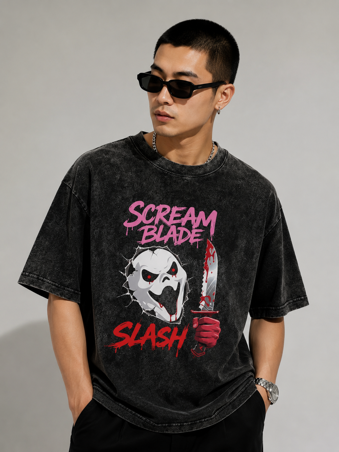 Scream Blade Slash Horror Graphic Washed T-Shirt