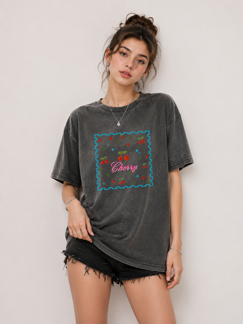 Cherry Graphic Washed T-Shirt