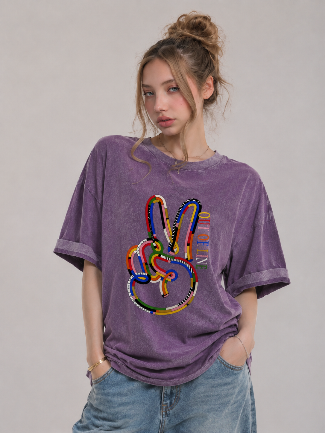 Out of Line Peace Hand Graphic Washed T-Shirt Main image