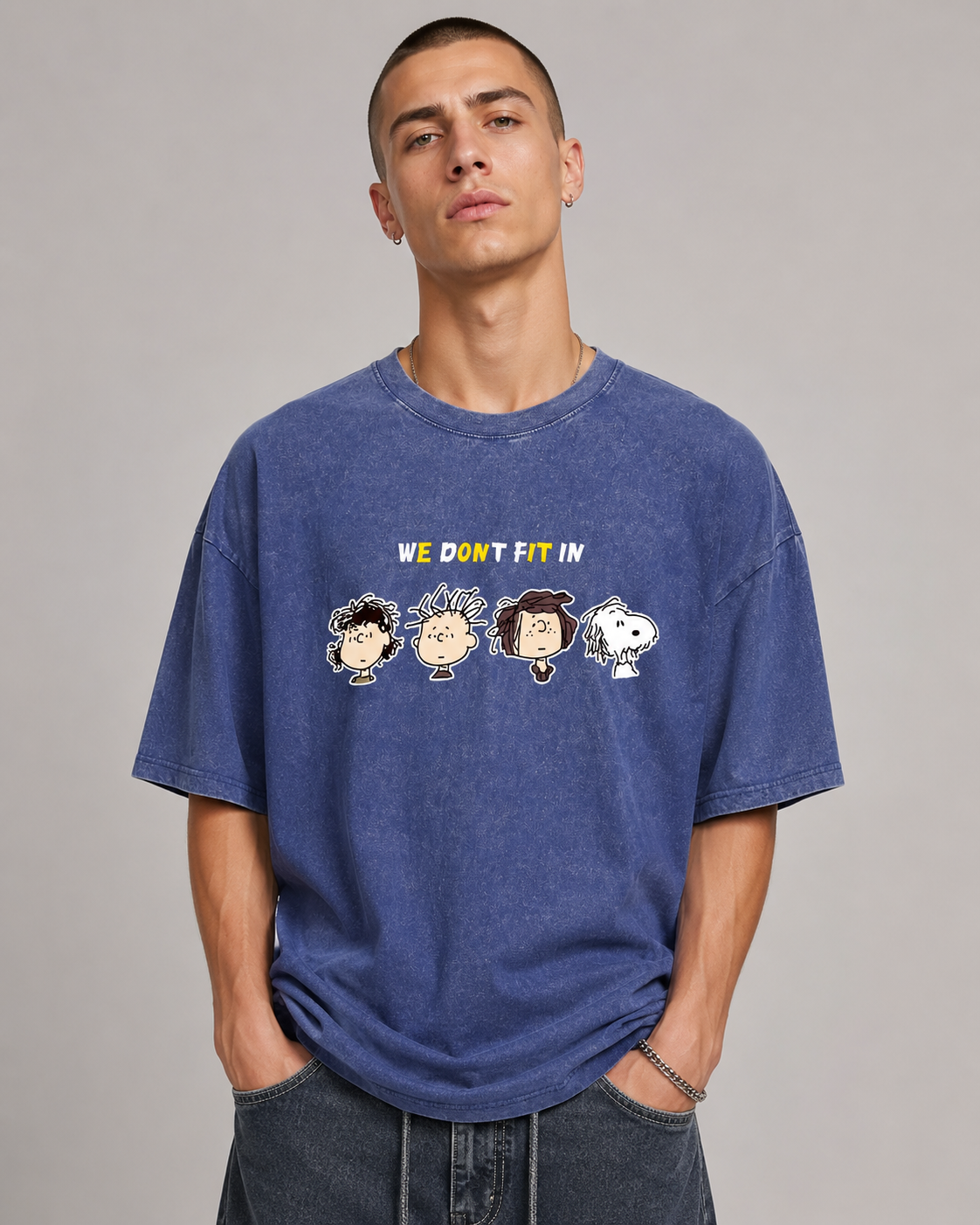 We Don't Fit In Cartoon Graphic Washed T-Shirt Main image