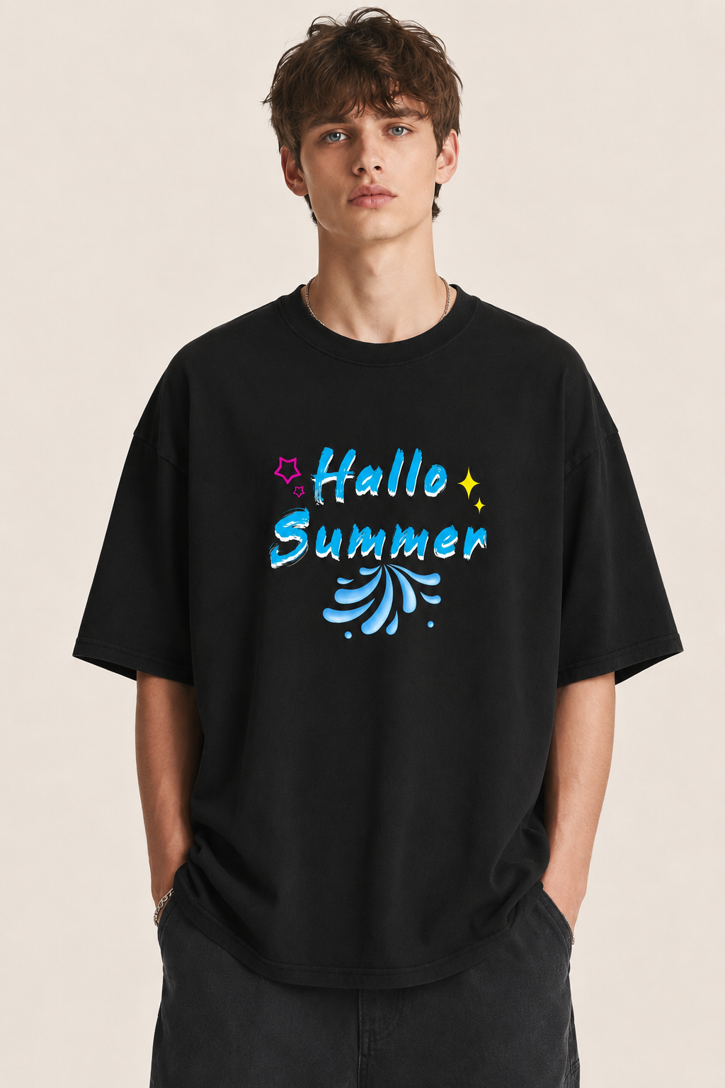 Hallo Summer Graphic Black T-Shirt