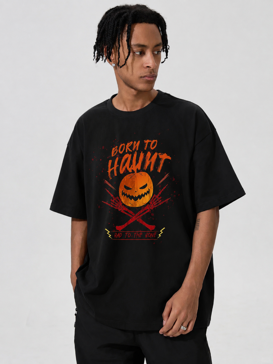Born to Haunt Pumpkin Graphic White T-Shirt