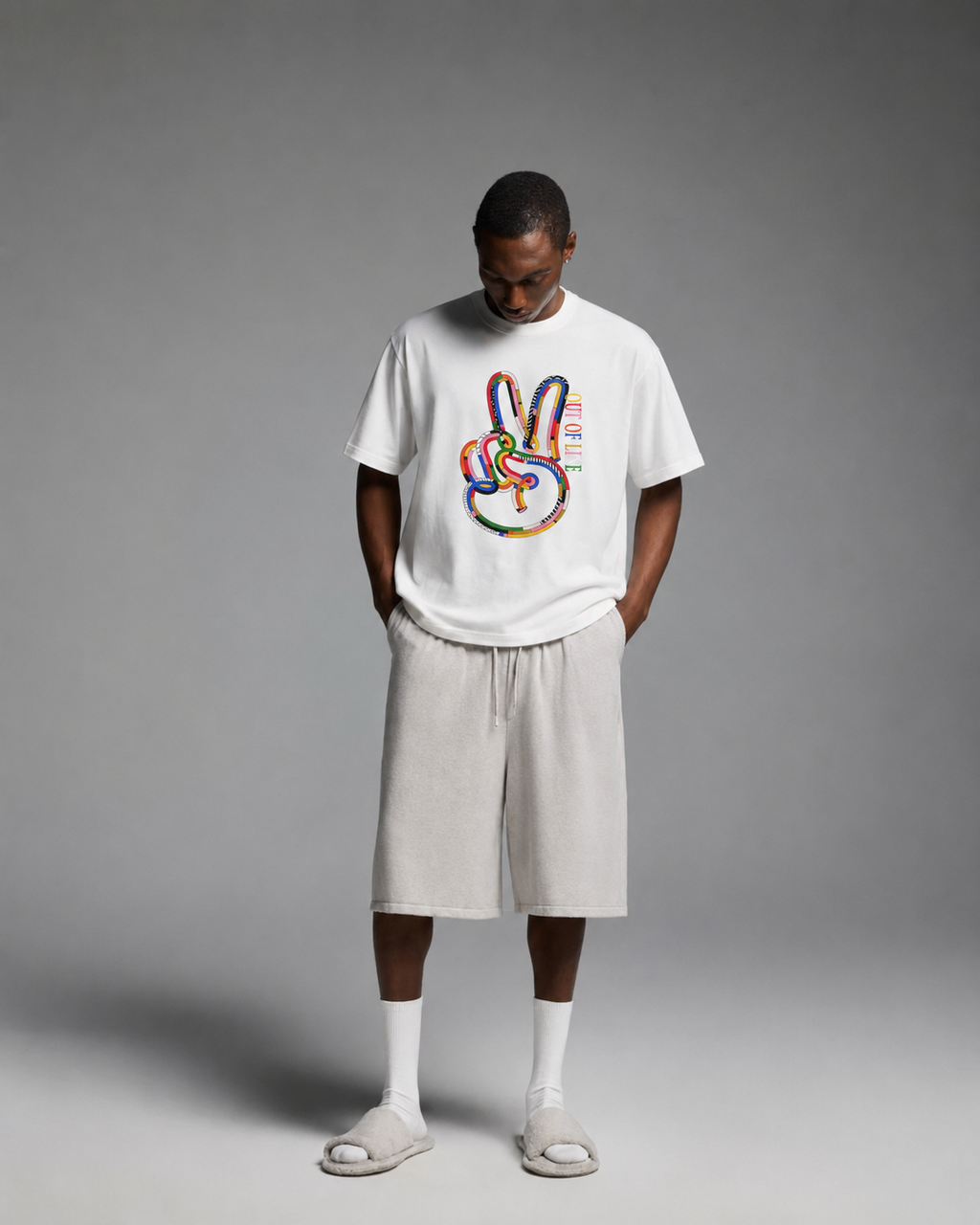 Out of Line Peace Hand Graphic White T-Shirt