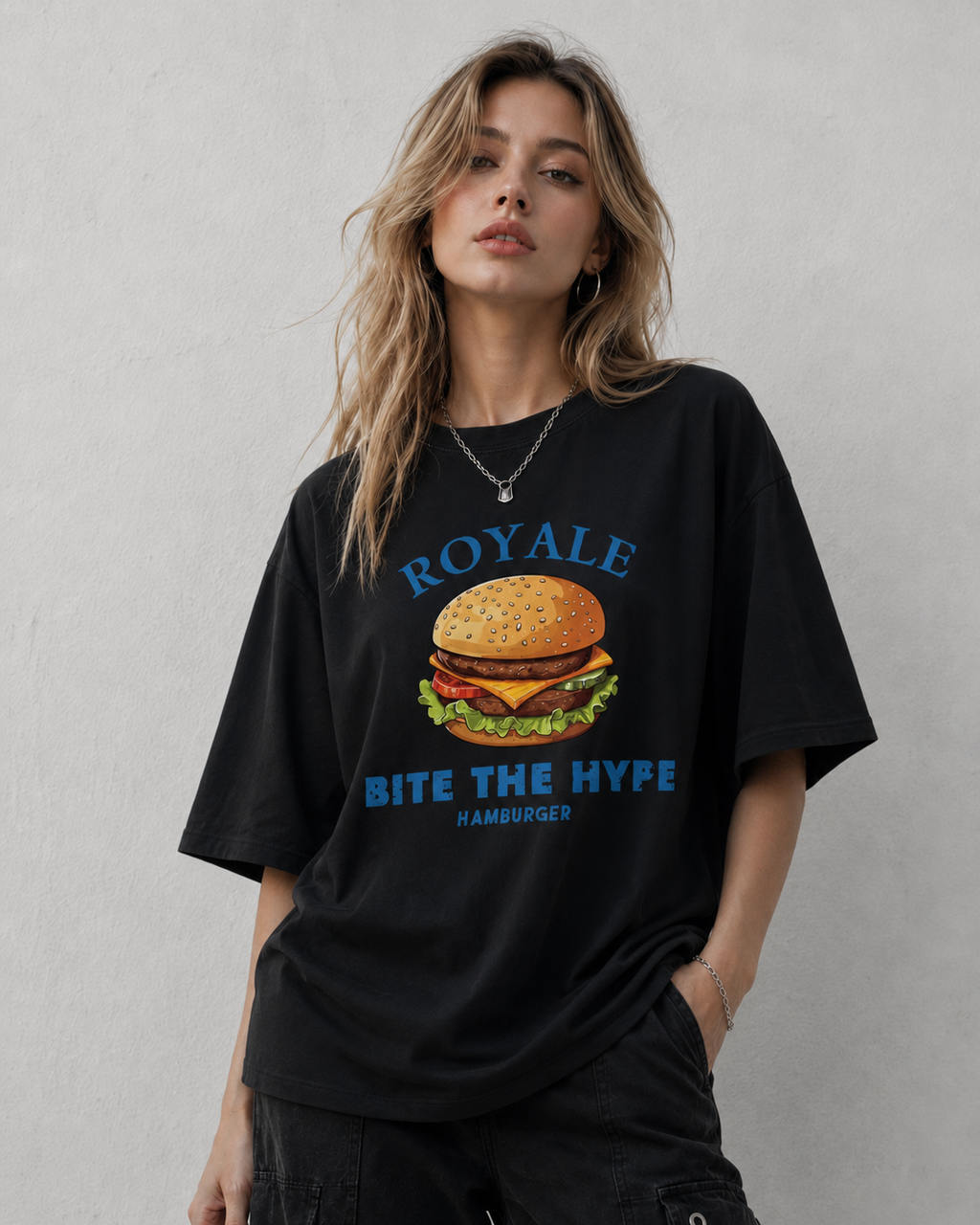 Royale Bite the Hype Hamburger Graphic White T-Shirt