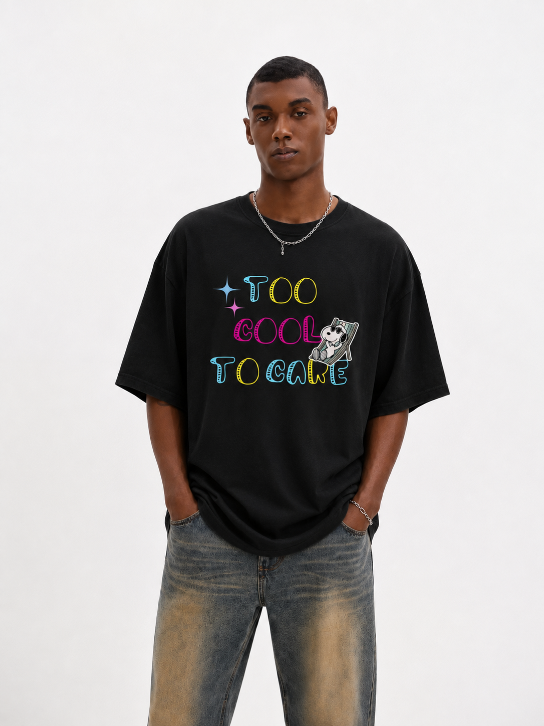 Too Cool to Care Dog Graphic Black T-Shirt Main image