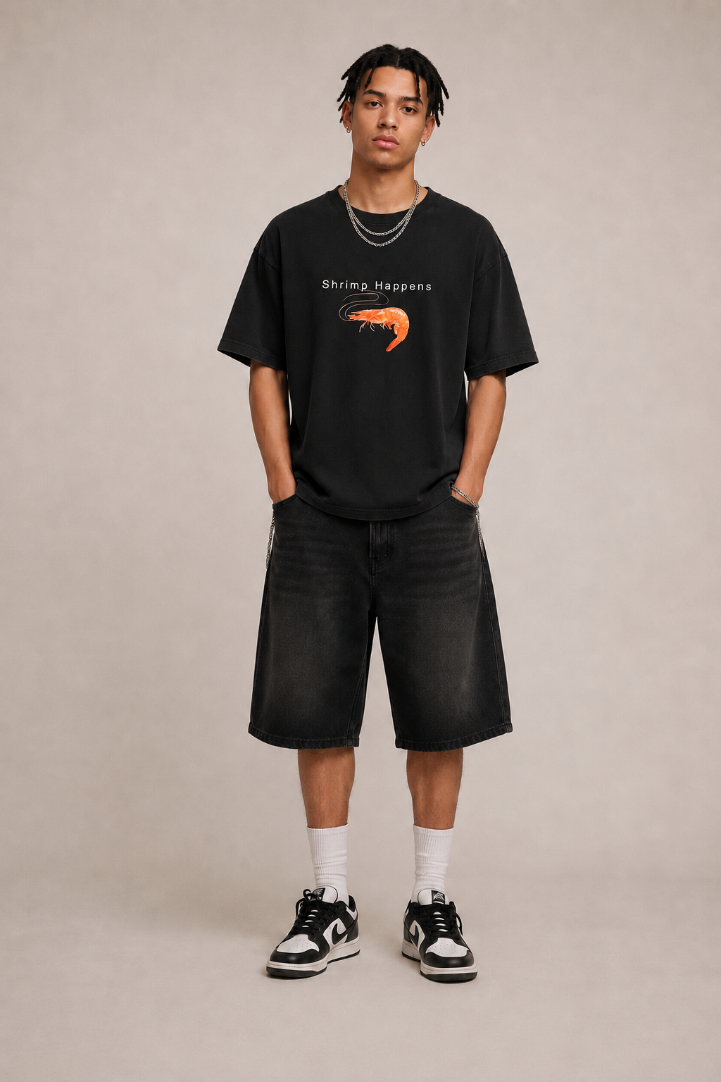 Shrimp Happens Graphic Black T-Shirt
