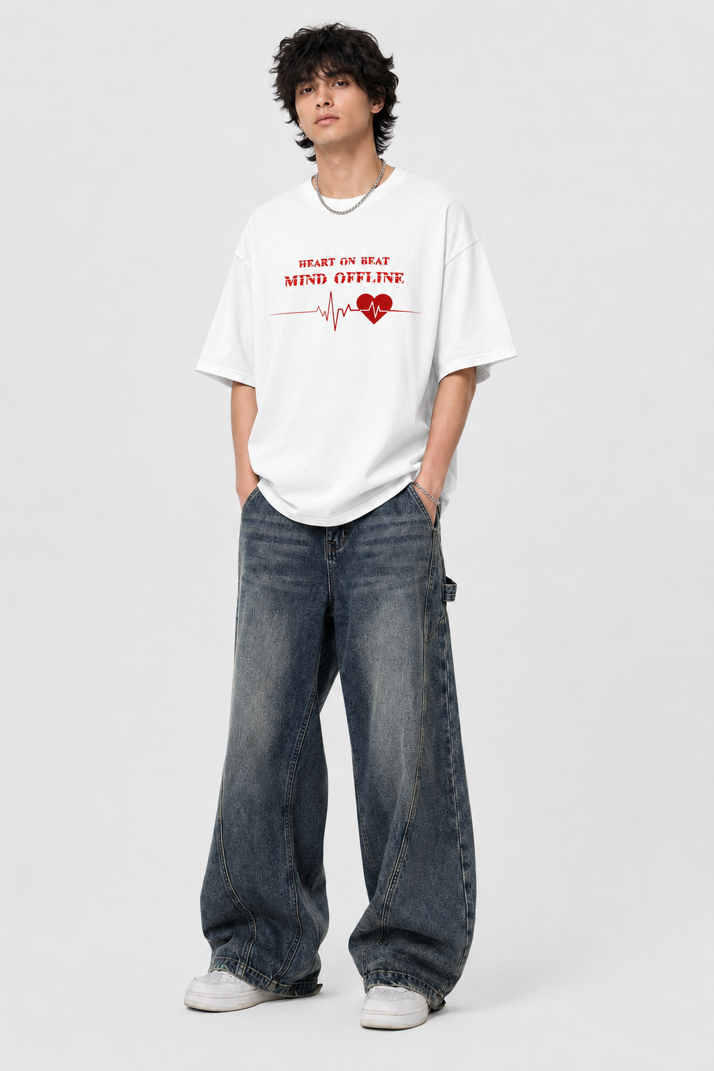 Heart on Beat Mind Offline Graphic White T-Shirt Main image