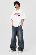 Heart on Beat Mind Offline Graphic White T-Shirt