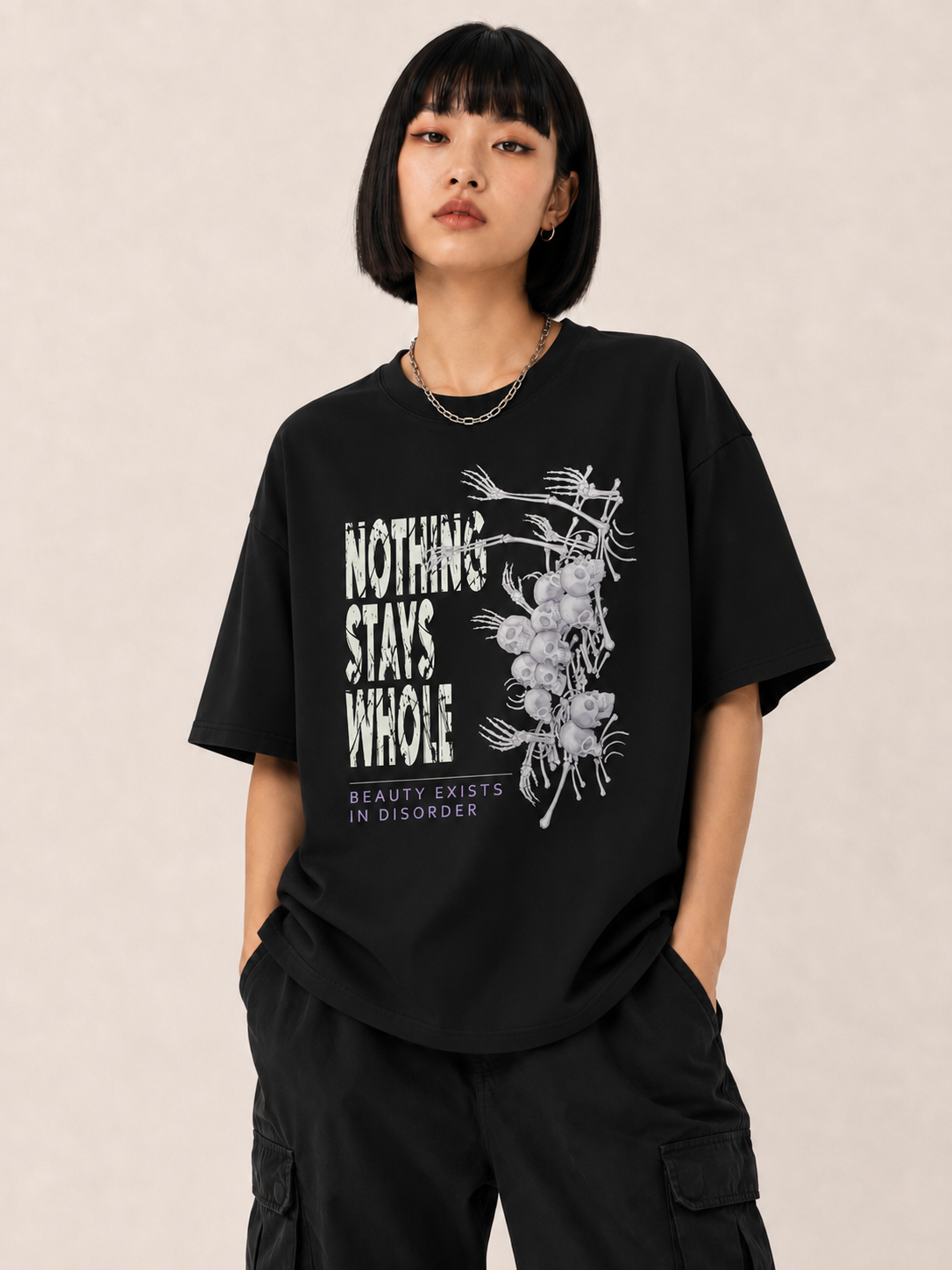 Nothing Stays Whole Skeleton Graphic Black T-Shirt Main image