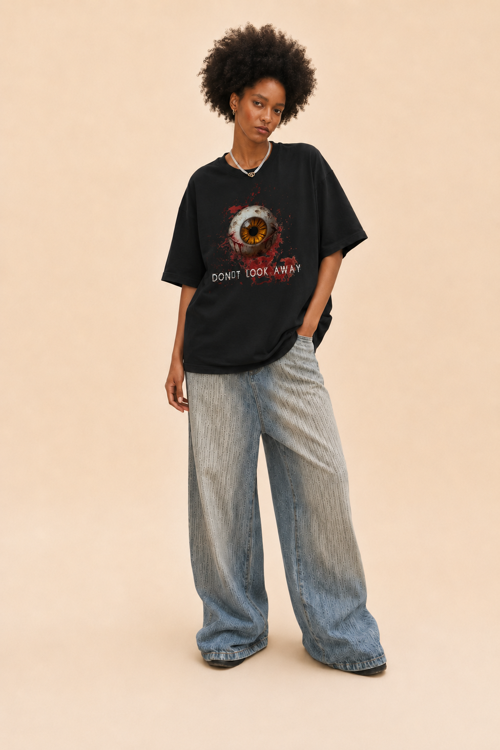 Don't Look Away Eyeball Graphic Black T-Shirt