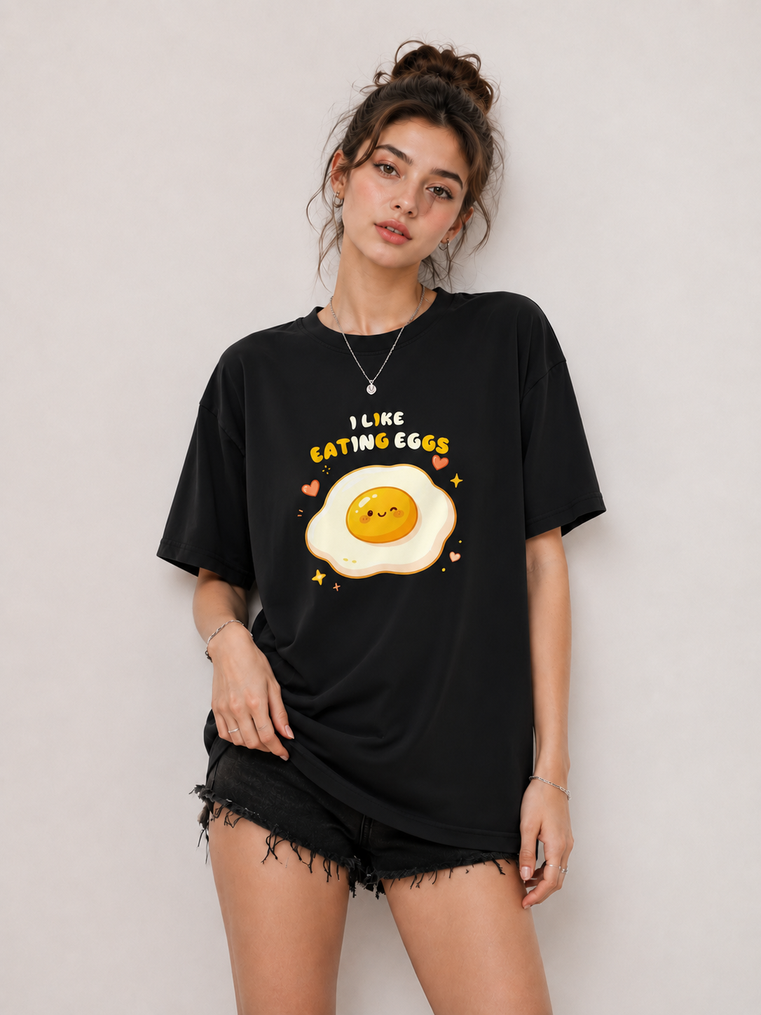 I Like Eating Eggs Graphic Black T-Shirt Main image